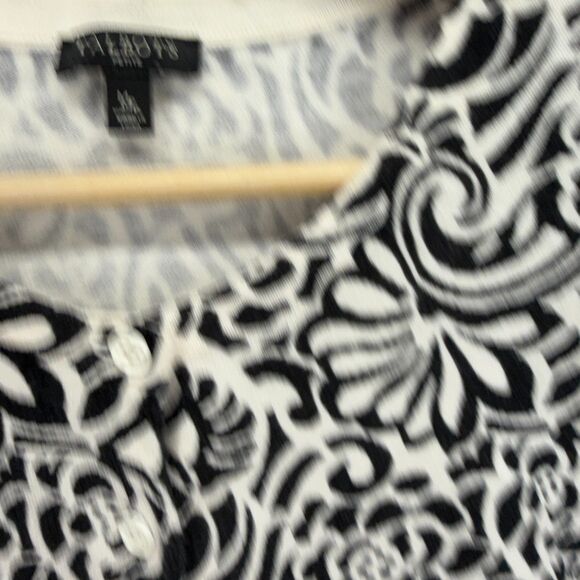 Talbots Cardigan Women PM Petite Black Floral Button Up Long Sleeve Cotton - Picture 3 of 7